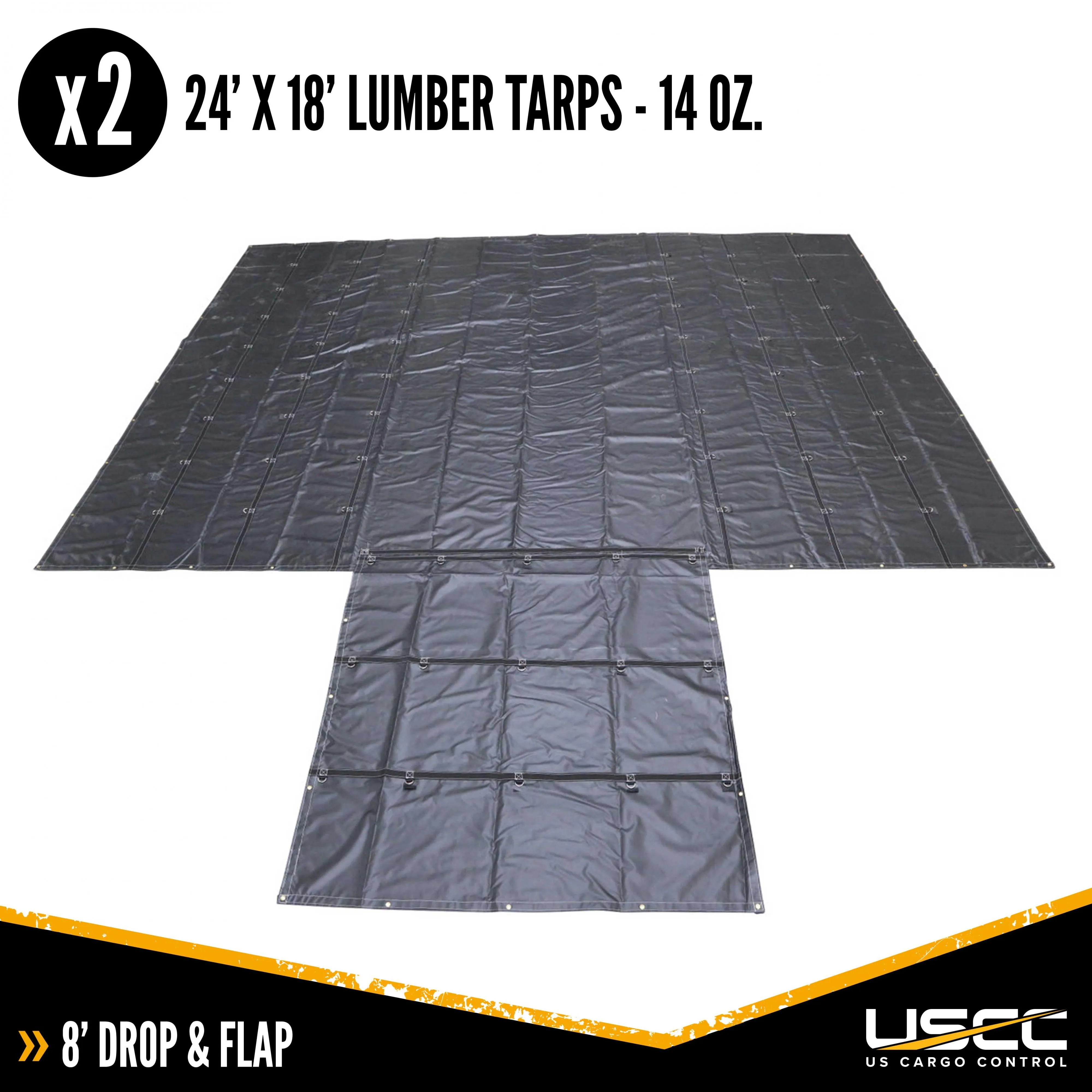 14 Oz. 3 Pc. Lumber Tarp - Ends: 24' X 18' (8' Drop); Mid: 24' X 18' - Black