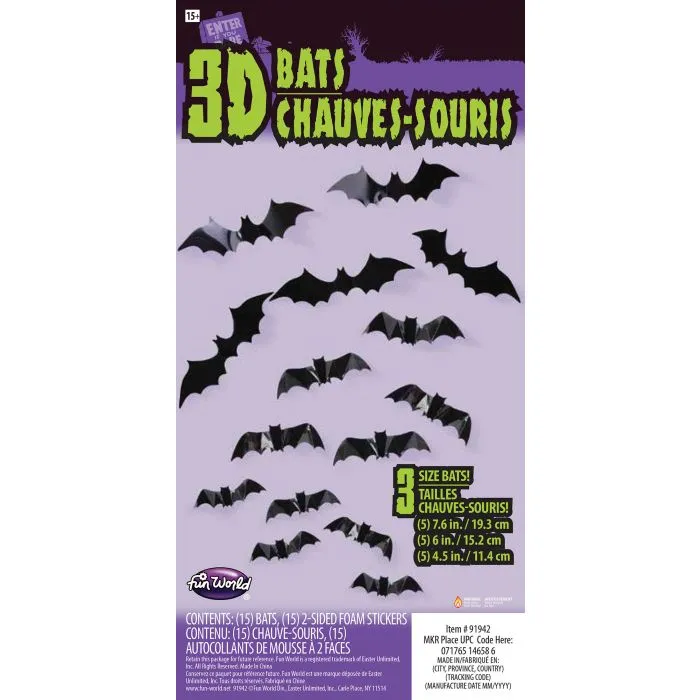 15 3-D Bats w/Stickers