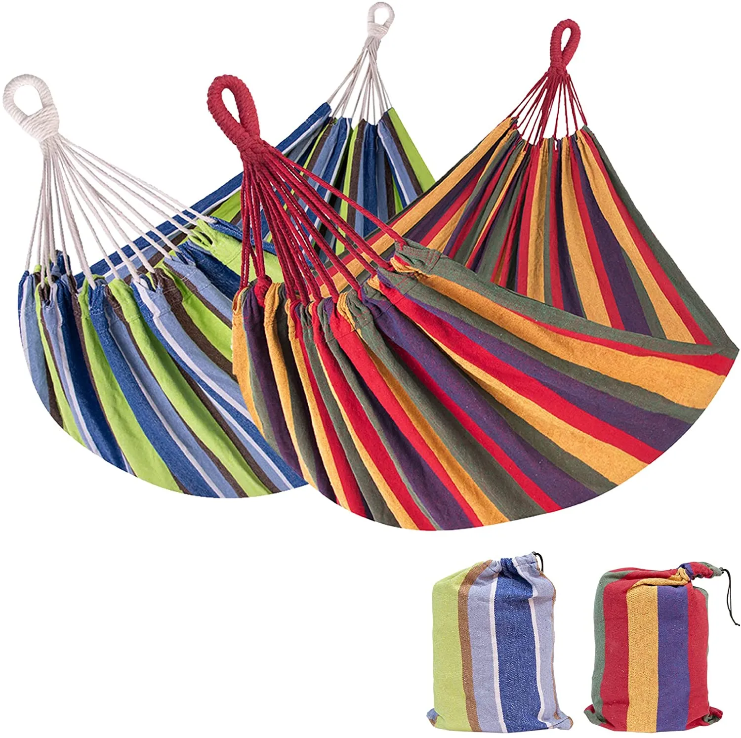 2 Pack SPECIAL  Double Cotton Hammocks Up to 450 lbs Portable Travel Bag