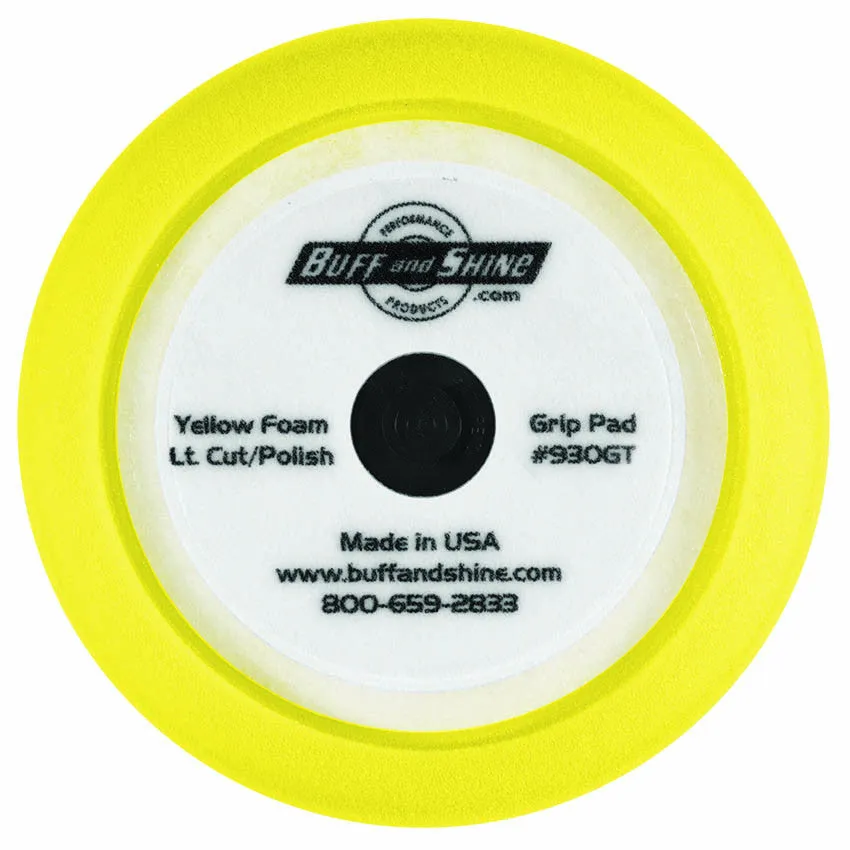 9" US Yellow Med. Cut/Polish Foam Grip Pad™ with Center Tee, Contour Edge