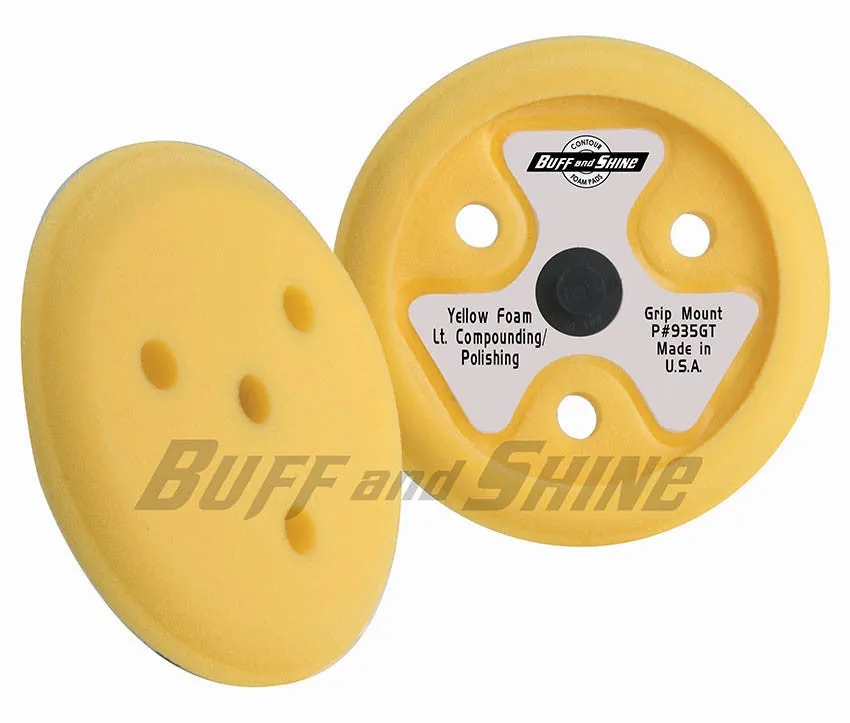 9" US Yellow Med. Cut/Polish Foam Grip Pad™ with Center Tee, Ventilation Holes