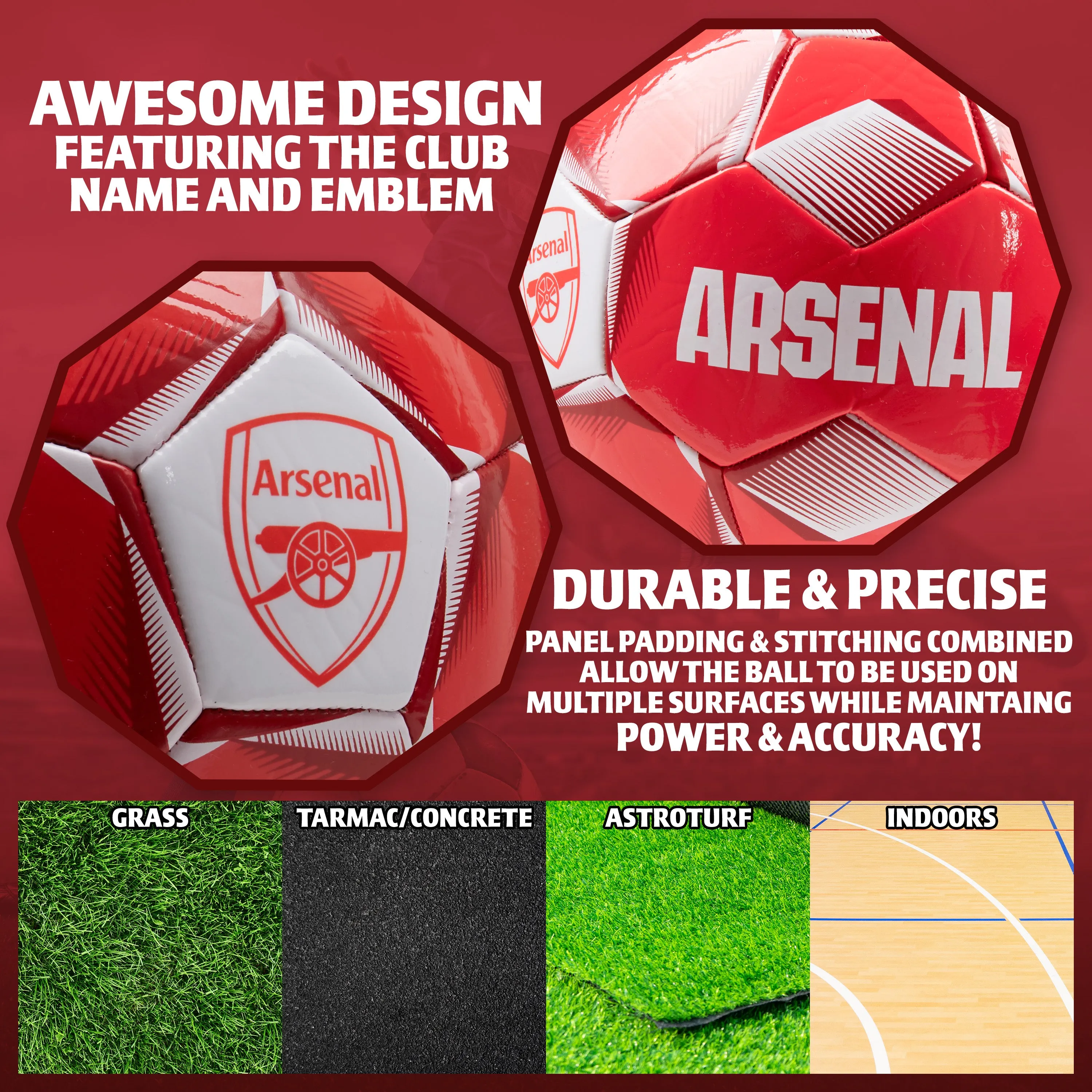 Arsenal F.C. Football Soccer Ball for Adults & Teenagers - Size 4