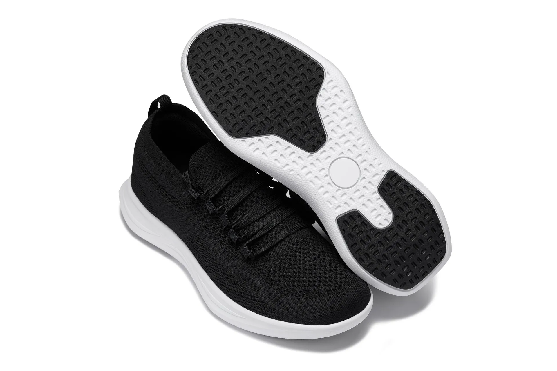 CALTO - QA062 - 2.4 Inches Taller (Black/White Sole) - Lightweight Knitted Sneakers