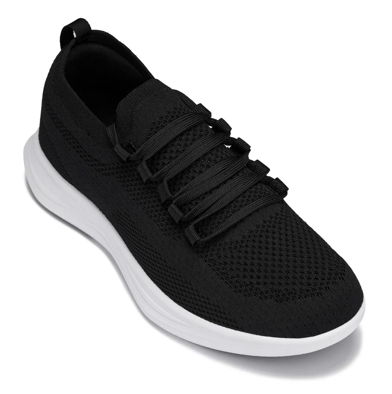 CALTO - QA062 - 2.4 Inches Taller (Black/White Sole) - Lightweight Knitted Sneakers