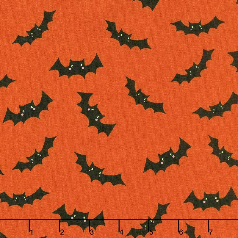 Cats, Bats and Jacks - Bats Orange Glow In The Dark Yardage