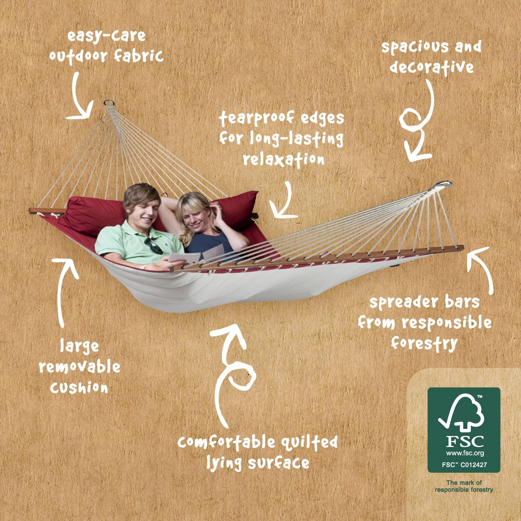 LA SIESTA Alabama Kingsize Hammock with Wooden Stand (W 140 cm)