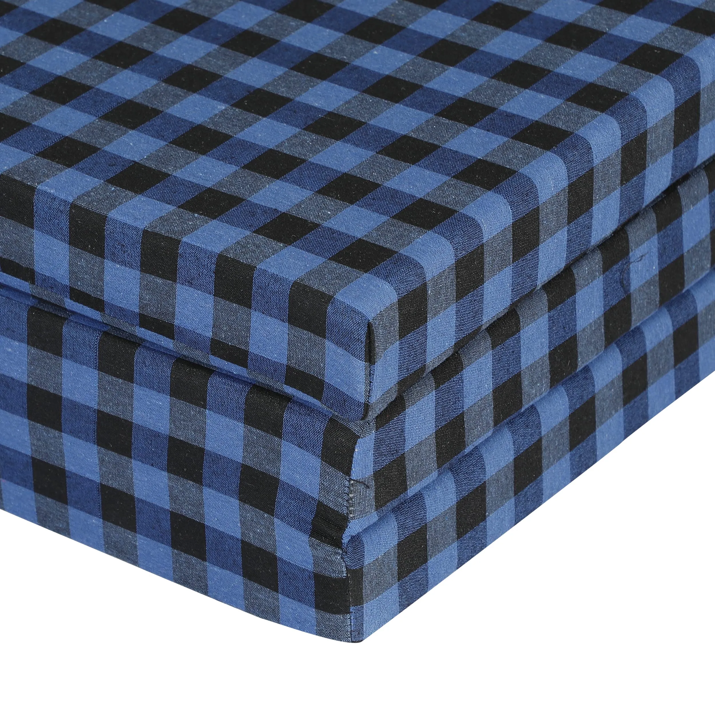MOROFEEL 2 Inch UHD Foam Three Fold Single Bed Reversible Mattress Blue & Black (72 x 35 x 2) || Foldable Lightweight Gadda for Travel Picnic