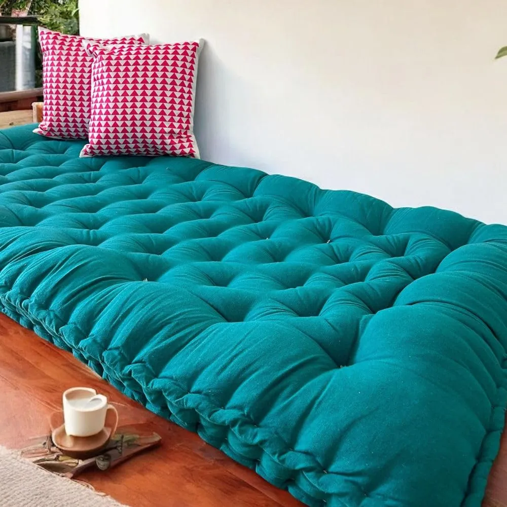 PShomes | Anti- Sag Guarantee Cotton Mattress, 3x6Ft | Diamond Stitching | Hypoallergenic | 2yrs Warranty | Single Bed | Foldable | Orthopaedic Gadda (Premium Black Cotton - Green  2cushioncovers)
